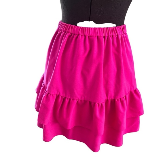 J Crew Bright Pink Tiered Ruffled Wool Mini Skirt Size 2 - Picture 2 of 7